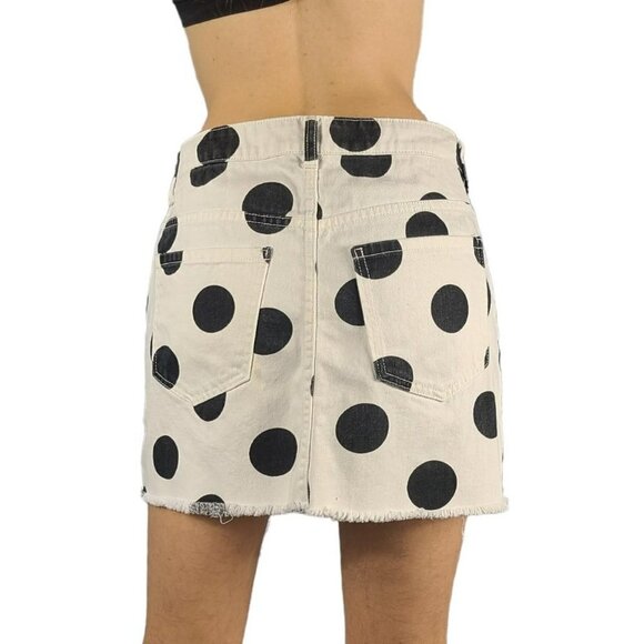 Polka Dot Black and White Forever 21 Zip Up Wrap Denim Mini Skirt Women's Size 6 - Picture 3 of 4